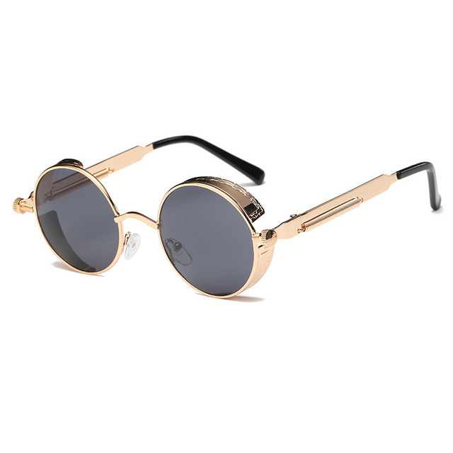 Steampunk Oval Vintage Brillen mit Blauer Gläser Gold Hendrix 