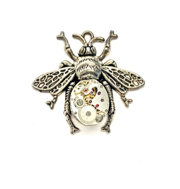 Steampunk Kettenanhänger Uhrwerk-Biene silber