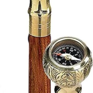 Dieser Steampunk Spazierstock Nigel mit Fernrohr ist aus Holz und Messing gefertigt.